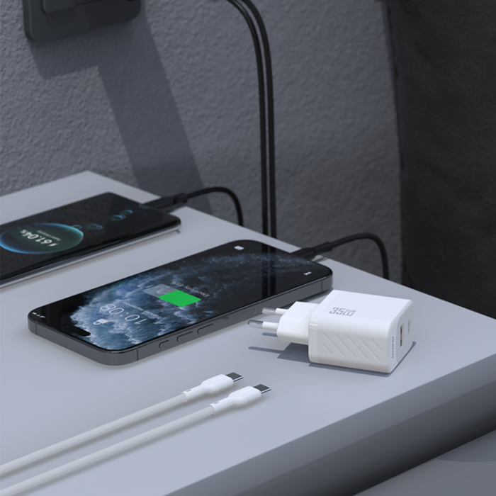 Dudao - Dudao Snabbladdare USB-C USB-A PD 35W GaN med USB-C Kabel A27MaxCEU - Vit
