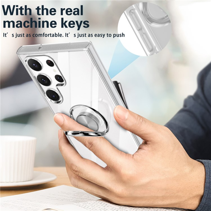 A-One Brand - Galaxy S23 Ultra Skal Ringhållare Kickstand Shockproof - Clear