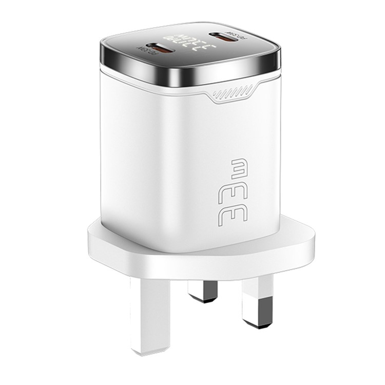 ESSAGER GaN Snabbladdare 33W 2x USB-C PD med LED UK - Vit | 505295 | AlltMobil