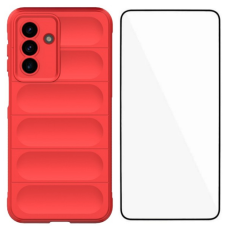 WANLONFENG - WANLONFENG Galaxy A17 Mobilskal med Härdat Glas HD - Röd