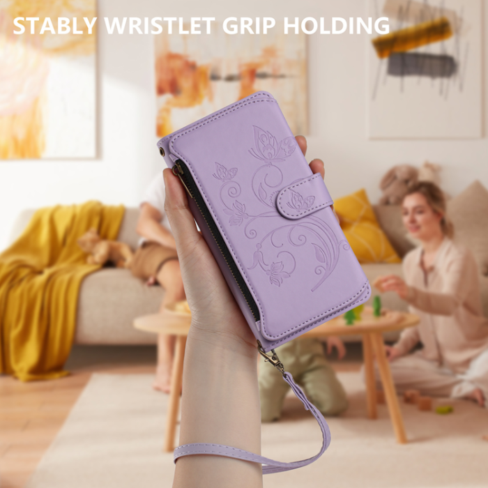 A-One Brand - OnePlus 15 Konstläder Plånboksfodral Butterfly Floral Imprint Zipper