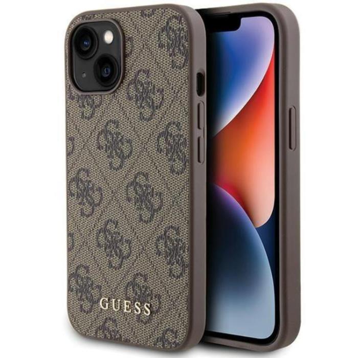 Guess - Guess iPhone 15 Mobilskal Metall Gold Logo - Brun