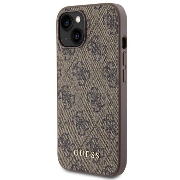 Guess - Guess iPhone 15 Mobilskal Metall Gold Logo - Brun
