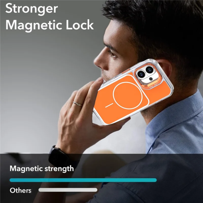 A-One Brand - iPhone 16 Mobilskal MagSafe Lens Kickstand med Handrem - Orange