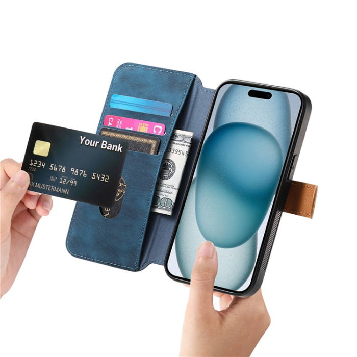 A-One Brand - Plånboksfodral För iPhone 17 Armband Kickstand - Blå
