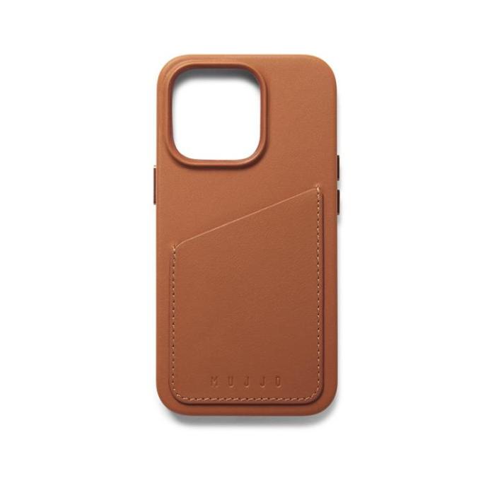Mujjo - Mujjo iPhone 14 Pro Skal Korthållare Full Läder - Tan
