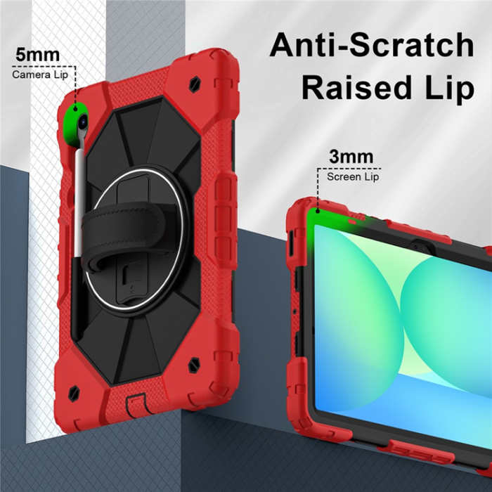 A-One Brand - Galaxy Tab S10 FE/S9 FE/S9 Skal Kickstand med Rem - Röd/Svart