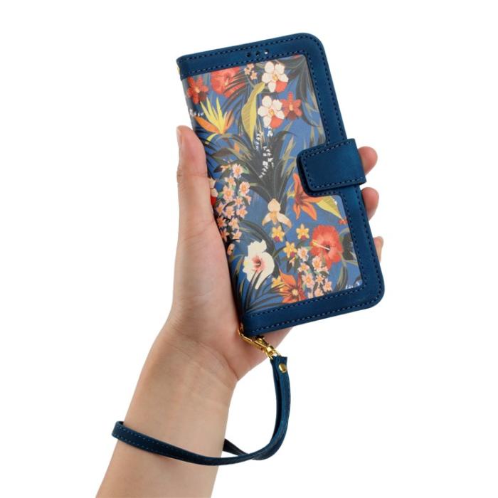 OEM - iPhone 15 Pro Plånboksfodral Flower Pattern - Mörkblå