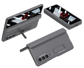 GKK - GKK Galaxy Z Fold 4 Mobilskal Kickstand med Privacy Skärmskydd - Grå