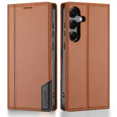 N.BEKUS - N.BEKUS P3 F&ouml;r Samsung Galaxy S26 Konstl&auml;der Pl&aring;nboksfodral RFID-Skydd - Brun