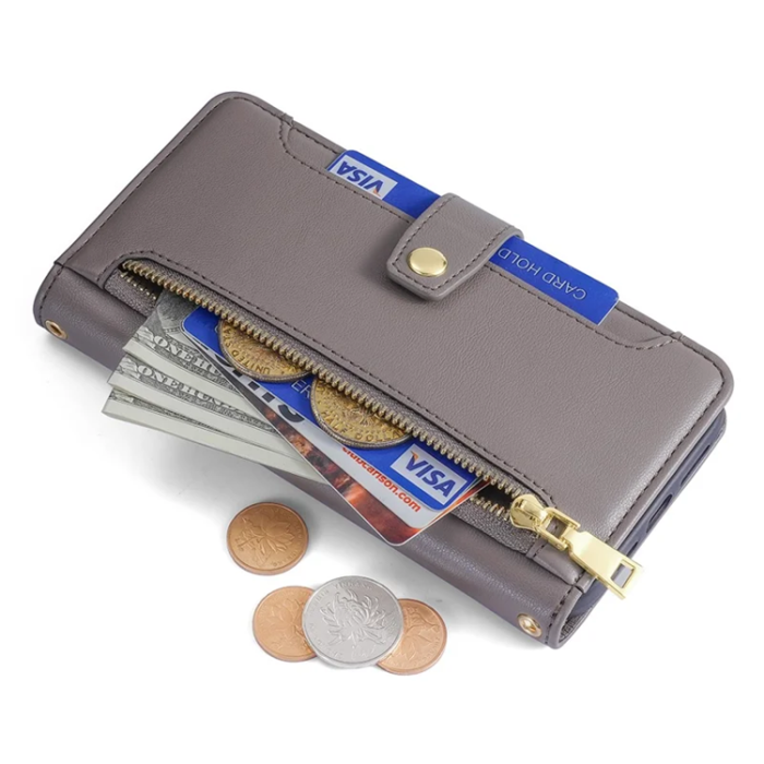 A-One Brand - Galaxy A15 5G Konstläder Plånboksfodral med 2 Rem - Grå