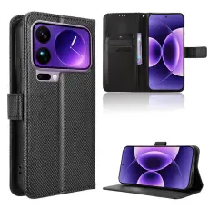 A-One Brand - Xiaomi 17 Pro Konstl&auml;der Pl&aring;nboksfodral Diamond Texture Med Rem - Svart