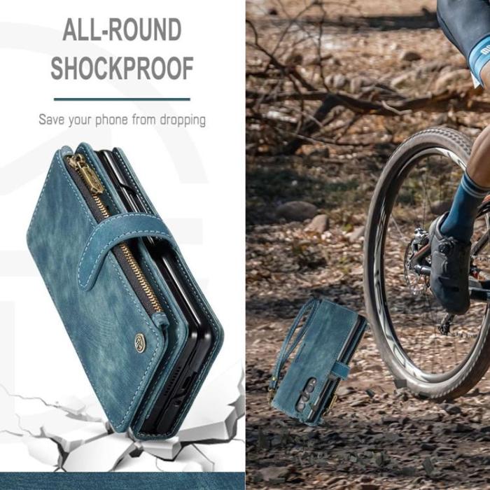 Caseme - CASEME Galaxy Z Fold 4 Plånboksfodral Zipper PU-Läder Stativ - Blå