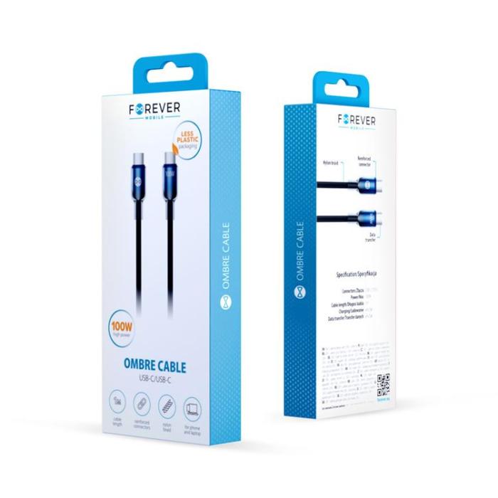 Forever - Forever USB-C Till USB-C 100W Kabel 1m Ombre - Svart