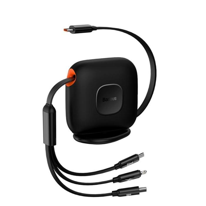 UTGATT1 - Baseus Retractable 3in1 microUSB Typ-C Lightning 100W Kabel 1.7m - Svart