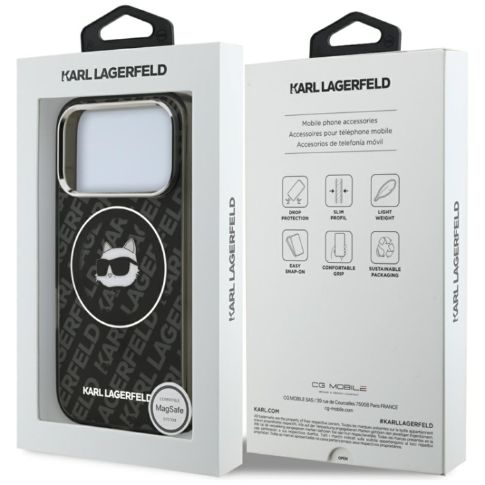 KARL LAGERFELD - Karl Lagerfeld iPhone 17 Pro Max Mobilskal Magsafe Choupette Head Logo - Svart