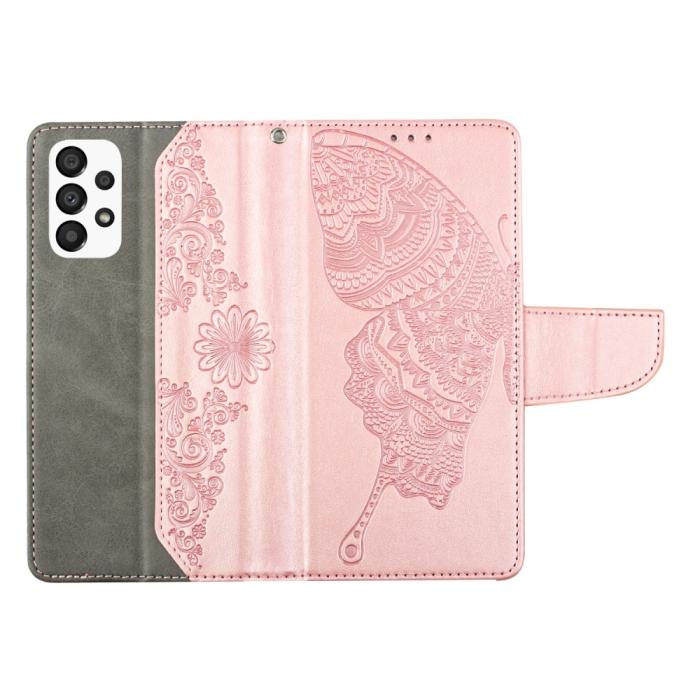 A-One Brand - Butterfly Flower Imprinted Plånboksfodral Galaxy A13 4G - Rose Gold