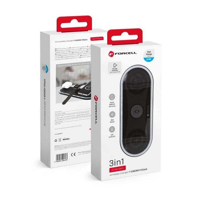 Forcell - Forcell 3-in-1 Trådlös Laddare Induktionsladdare F-Energy 15W - Svart