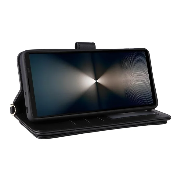 A-One Brand - Sony Xperia 1 VII Plånboksfodral Kickstand med Axelrem - Svart