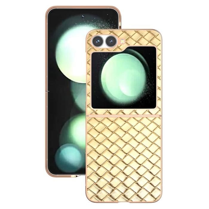 ABEEL - ABEEL Z Flip7 FE 5G Mobilskal Woven Textur Läder Coated Guld