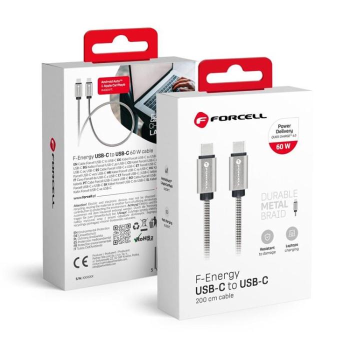 Forcell - Forcell USB-C - USB-C 66W 3A Kabel 2m PD QC C239 Silver