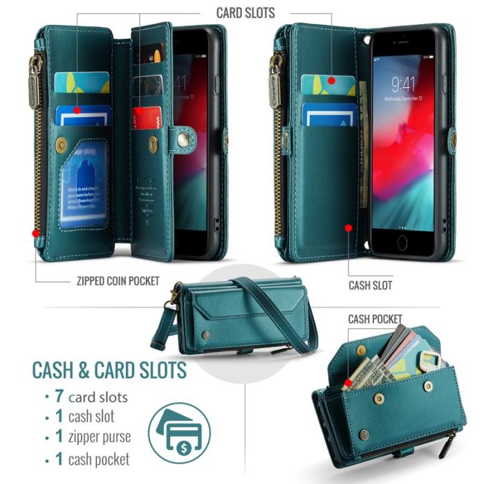 Caseme - CASEME Plånboksfodral Konstläder för iPhone 6/6s/7/8/SE 2020/2022 - Grön