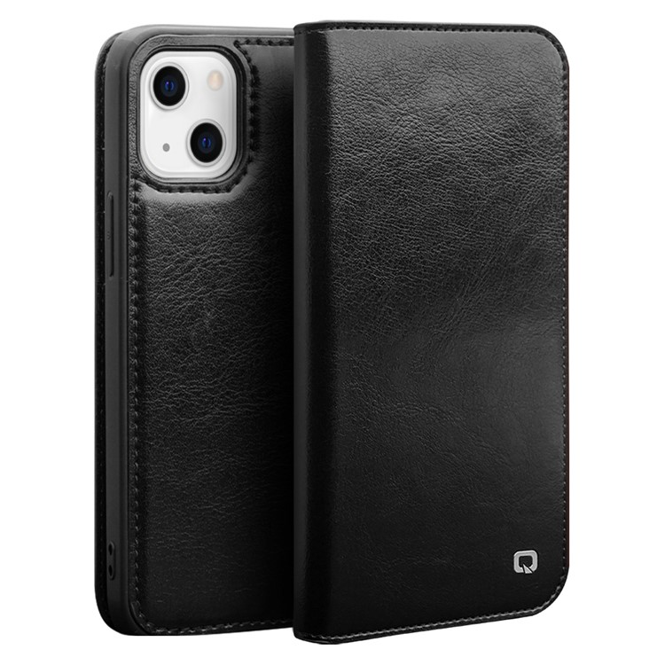 QIALINO iPhone 13 Plånboksfodral Äkta Läder Cowhide - Svart | 2353 | AlltMobil