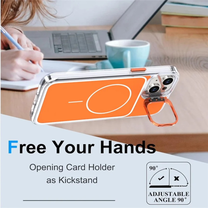 A-One Brand - iPhone 15 Plus Mobilskal MagSafe Lens Kickstand med Handrem - Orange