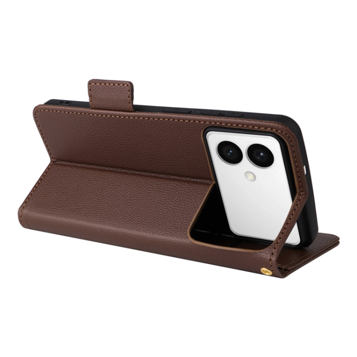 A-One Brand - Galaxy S26 Edge Plånboksfodral Litchi Läder med Rem - Brun