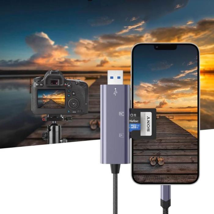 Tech-Protect - Tech-Protect kortläsare SD/Micro-SD Ultraboost Lightning/USB-A - Grå