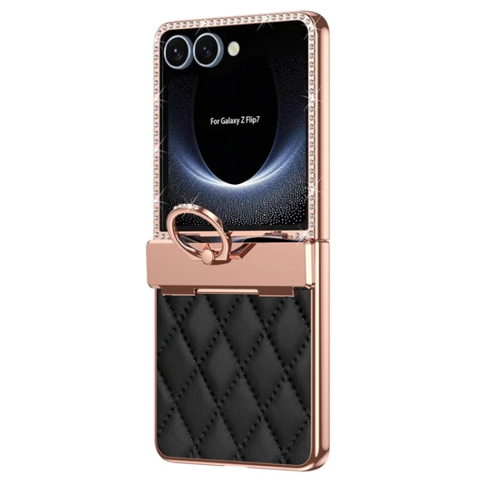 A-One Brand - Galaxy Z Flip 7 Mobilskal Ringhållare Rhinestone - Svart