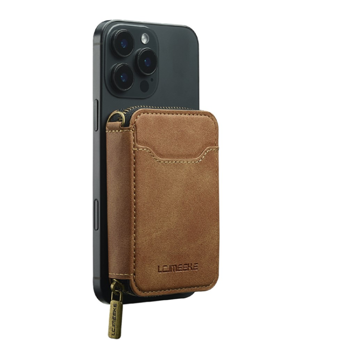 LC.imeeke - LC.IMEEKE Magsafe Korthållare L6 Zipper RFID Blocking - Brun