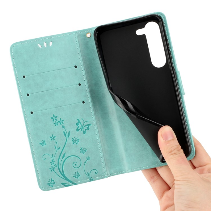 A-One Brand - Galaxy S23 Plus Plånboksfodral Imprinting Flower Butterfly - Grön