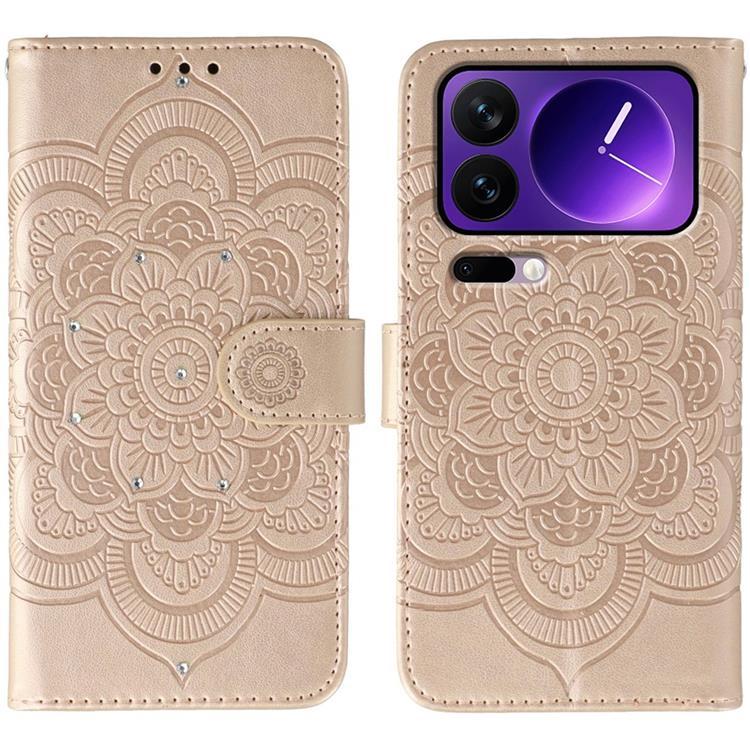 Xiaomi 17 Pro Max Konstläder Plånboksfodral Rhinestone Mandala Imprint (Roséguld) | 2353 | AlltMobil