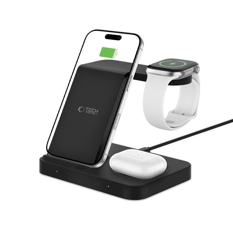 Tech-Protect 3in1 Qi 15W-A37 Trådlös Laddare För Android & Apple - Svart | 505295 | AlltMobil