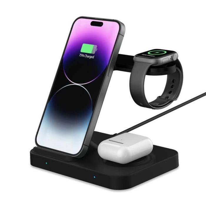 Tech-Protect - Tech-Protect 3in1 Qi 15W-A37 Trådlös Laddare För Android & Apple - Svart
