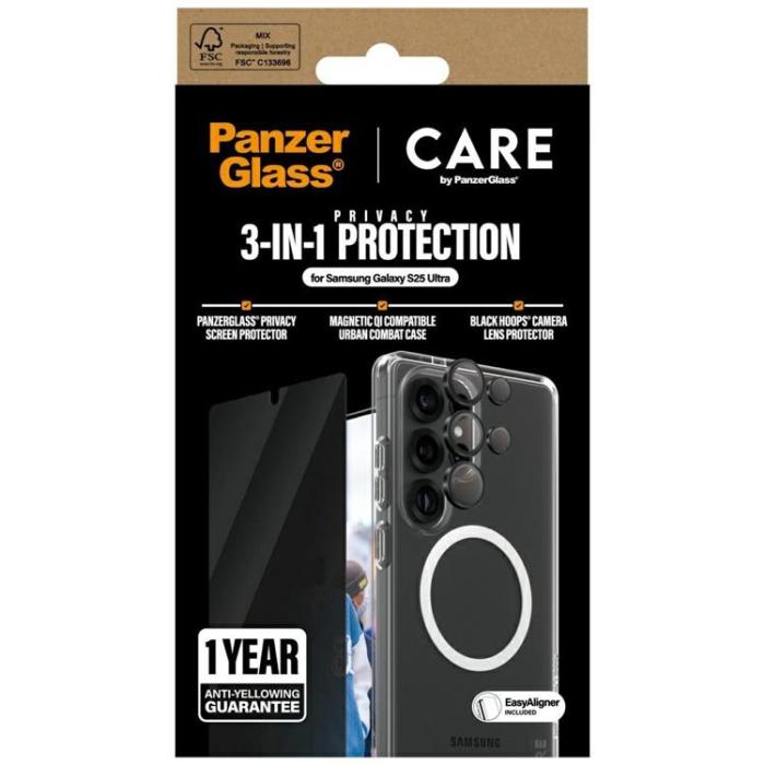 PanzerGlass - [3in1] CARE Galaxy S25 Ultra MagSafe Skal, Privacy Härdat Glas, Kameralinsskydd
