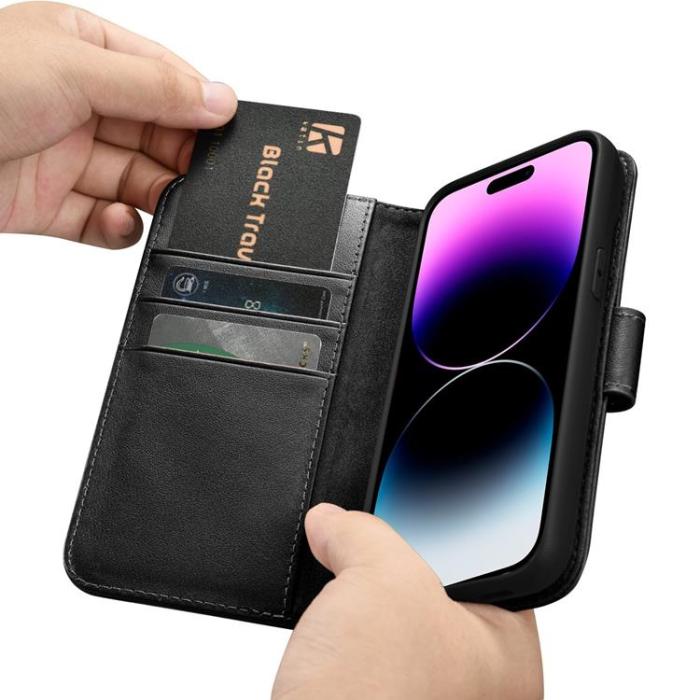 ICARER - iCarer iPhone 14 Plånboksfodral Äkta Läder Anti-RFID - Svart