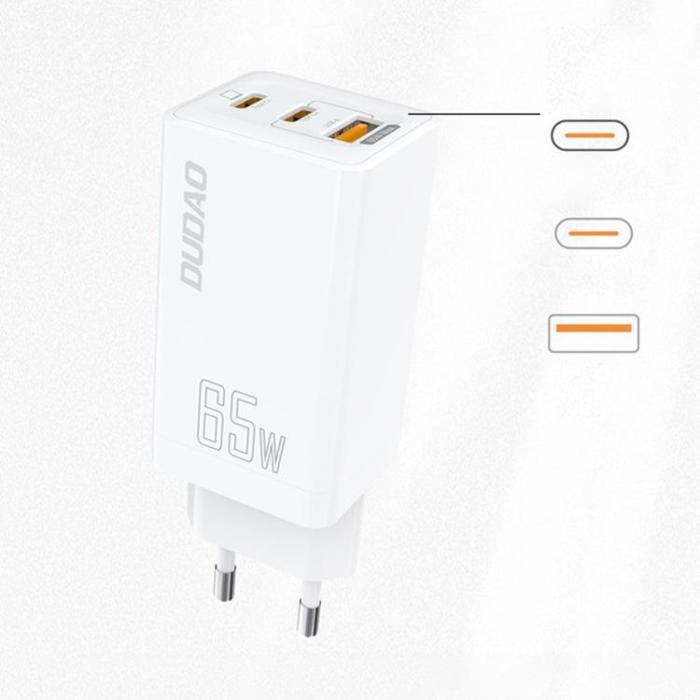UTGATT1 - Dudao GaN Fast Väggladdare 65W USB Till 2x Typ-C - Vit