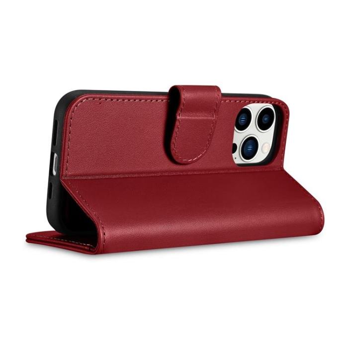 ICARER - iCarer iPhone 14 Pro Plånboksfodral 2in1 Äkta Läder - Röd