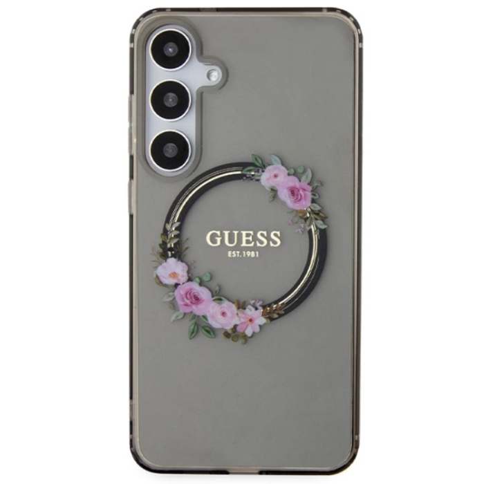 Guess - Guess Galaxy S24 Plus Mobilskal Magsafe IML Flowers Wreath - Svart