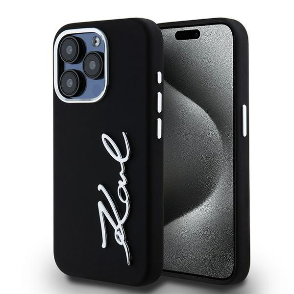 Karl Lagerfeld Mobilskal till iPhone 15 Pro MagSafe Silicone Metal Script