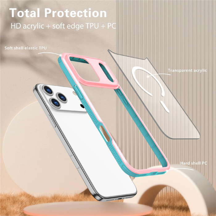 A-One Brand - iPhone 17 Pro Mobilskal MagSafe TPU + PC Clear - Rosa/Cyan