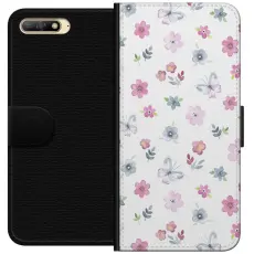 Gustaf - Pl&aring;nboksfodral till Huawei Y6 (2018) med Blommor och fj&auml;rillar