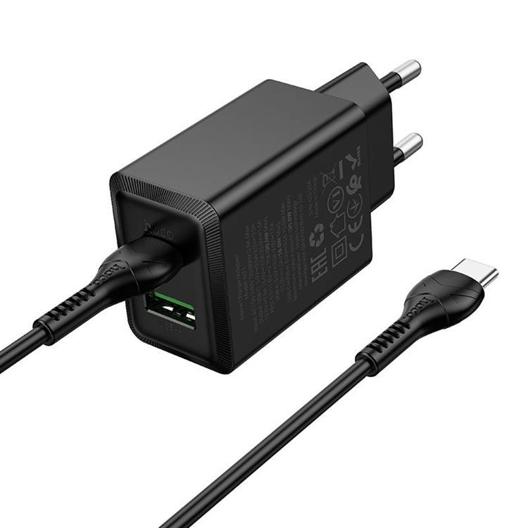 Hoco Snabbladdare PD 30W USB-A USB-C QC3.0 AFC 3A med USB-C Kabel N71 - Svart | 505295 | AlltMobil