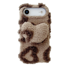 A-One Brand - iPhone Air Mobilskal 3D Heart Plush TPU Winter Warm Soft - Brun