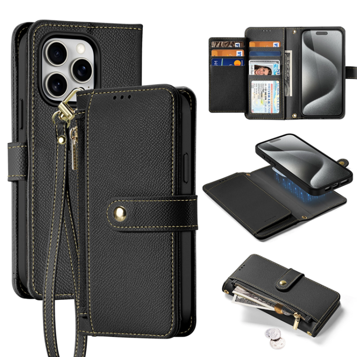 Dux Ducis - Dux Ducis iPhone 15 Pro Plånboksfodral Lawa Läder - Svart