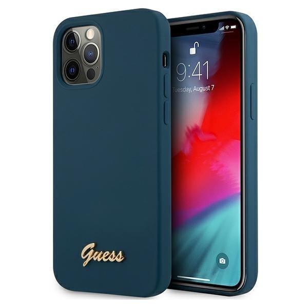 Guess iPhone 12 Pro Max Skal Metal Logo Script - Blå | 2353 | AlltMobil