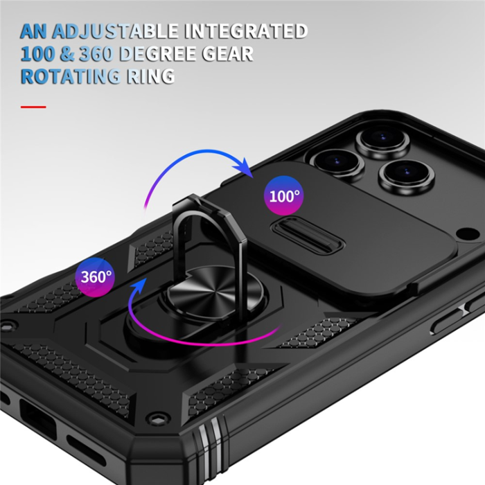A-One Brand - iPhone 17 Pro Max Mobilskal Slide Camshield Kickstand - Svart