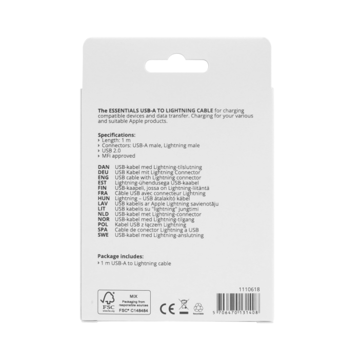 UTGATT1 - Essentials MFi Lightning USB-A Kabel 1m - Vit